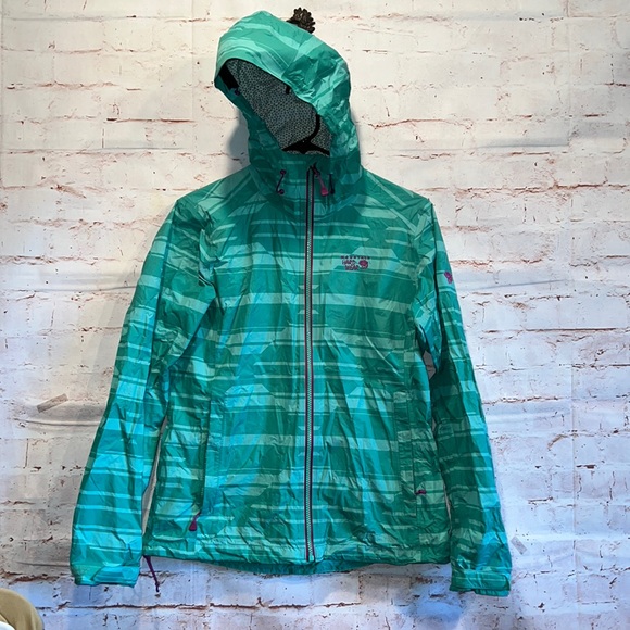 Mountain hardwear rain jacket shell green full zip READ water resistant small - Picture 1 of 15